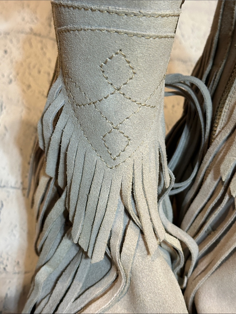 Free People Fringe Suede Western Ankle Boots - Light Gray - Picture 9 of 12